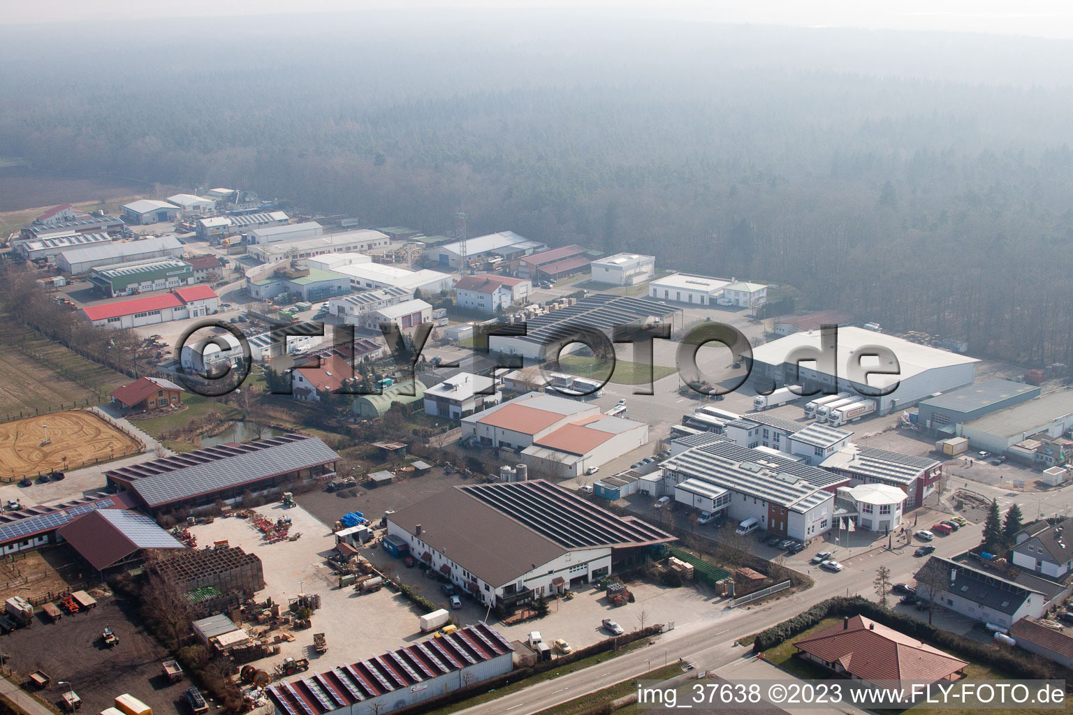 Gäxwald industrial area in the district Herxheim in Herxheim bei Landau/Pfalz in the state Rhineland-Palatinate, Germany out of the air