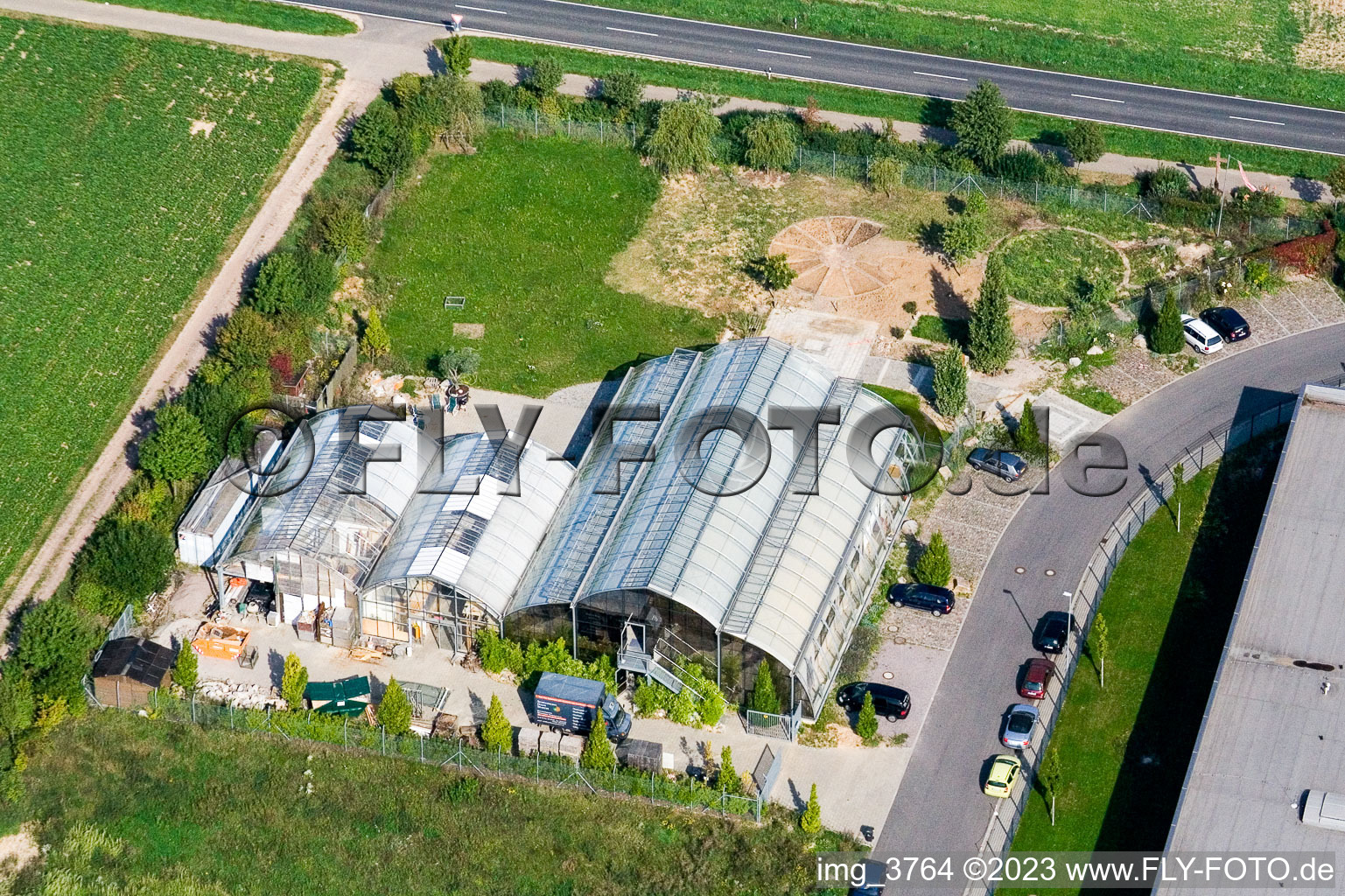 Aerial view of Industrial area W in the district Herxheim in Herxheim bei Landau in the state Rhineland-Palatinate, Germany