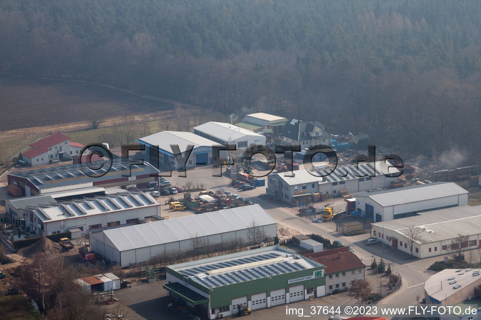 Gäxwald industrial area in the district Herxheim in Herxheim bei Landau/Pfalz in the state Rhineland-Palatinate, Germany seen from above