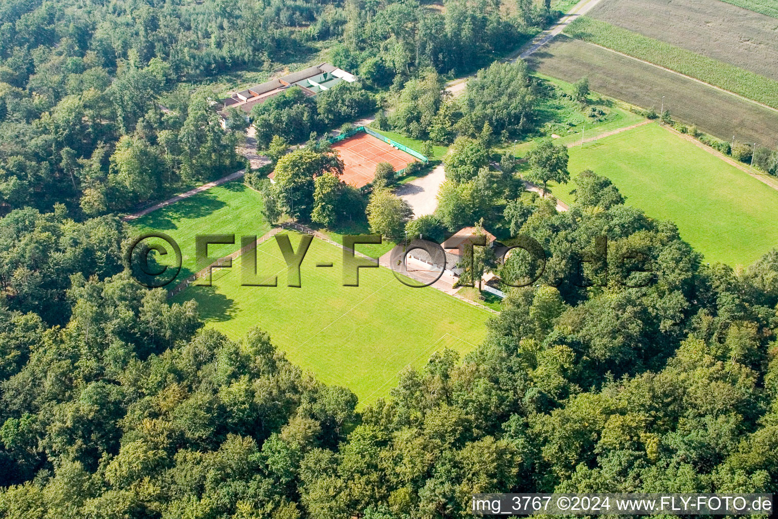 Aerial view of Sports fields in Steinweiler in the state Rhineland-Palatinate, Germany