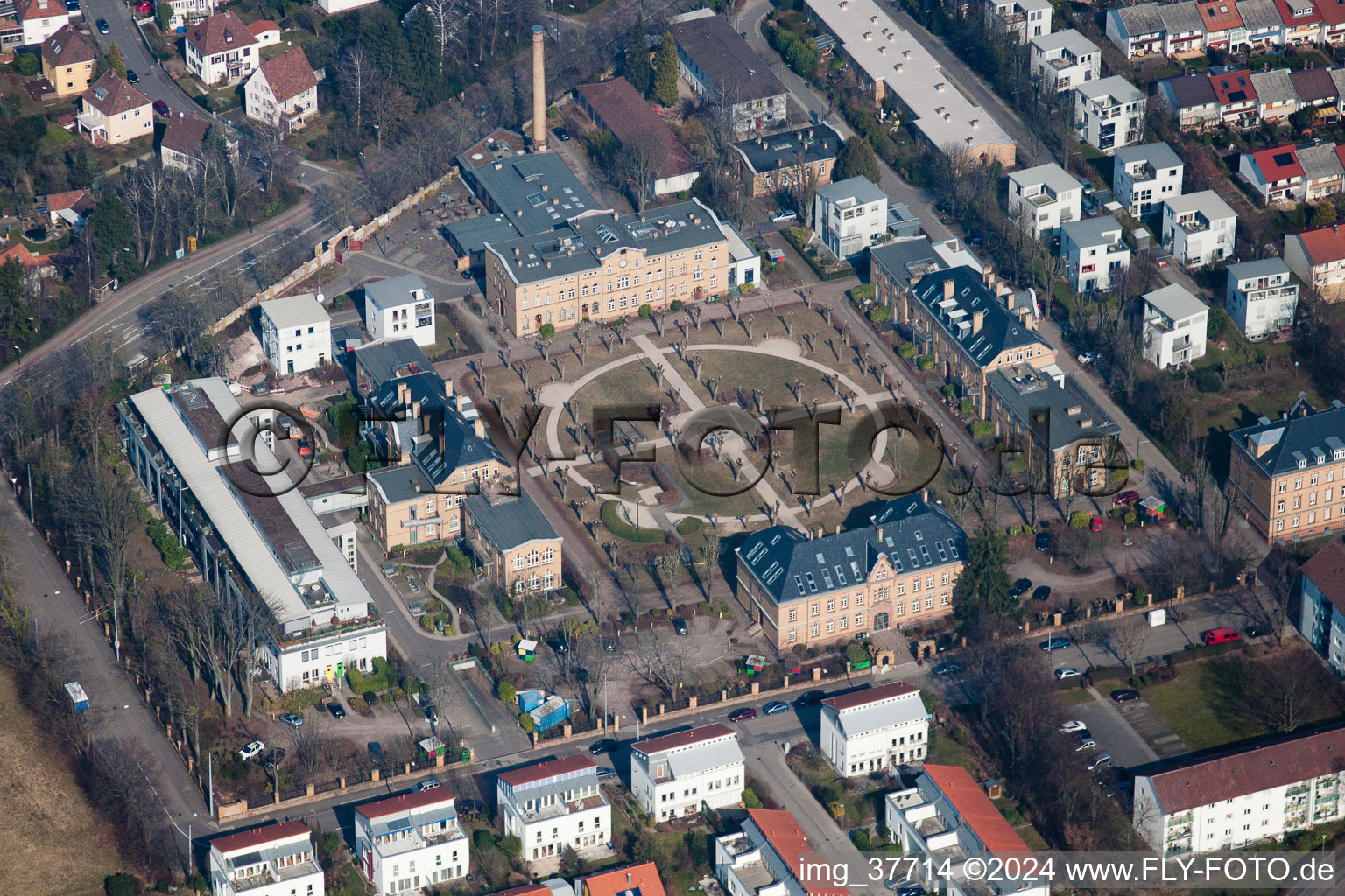 Aerial view of Lazaret Garden in Landau in der Pfalz in the state Rhineland-Palatinate, Germany