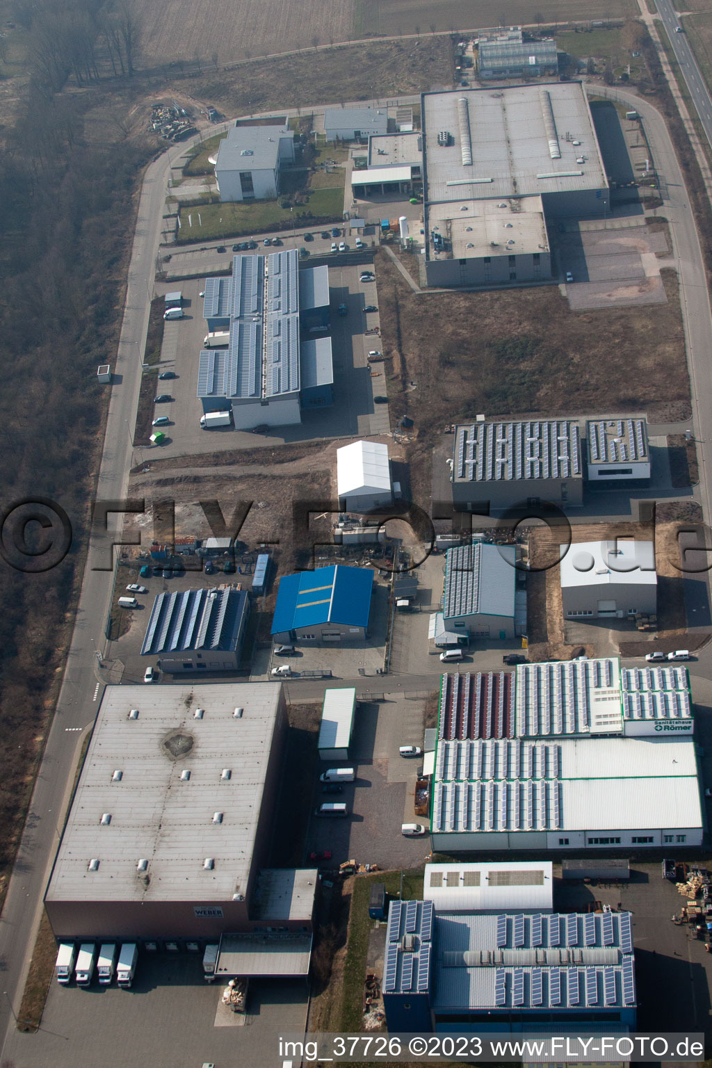 Aerial photograpy of West Business Park in the district Herxheim in Herxheim bei Landau in the state Rhineland-Palatinate, Germany