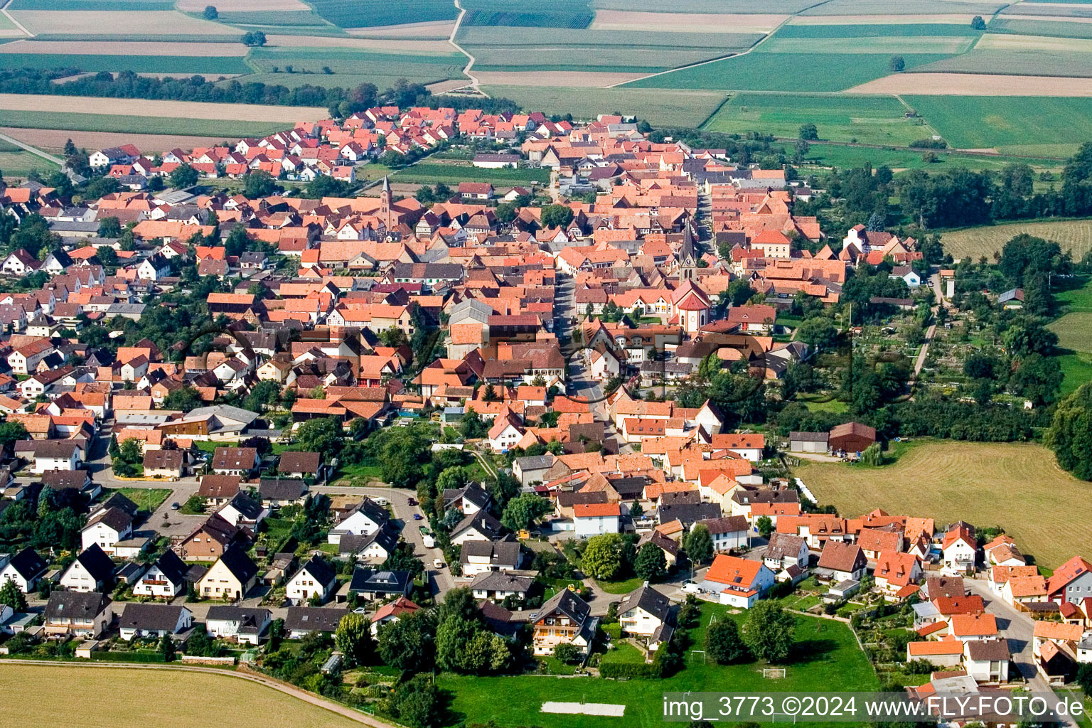 Aerial view of From the east in Steinweiler in the state Rhineland-Palatinate, Germany