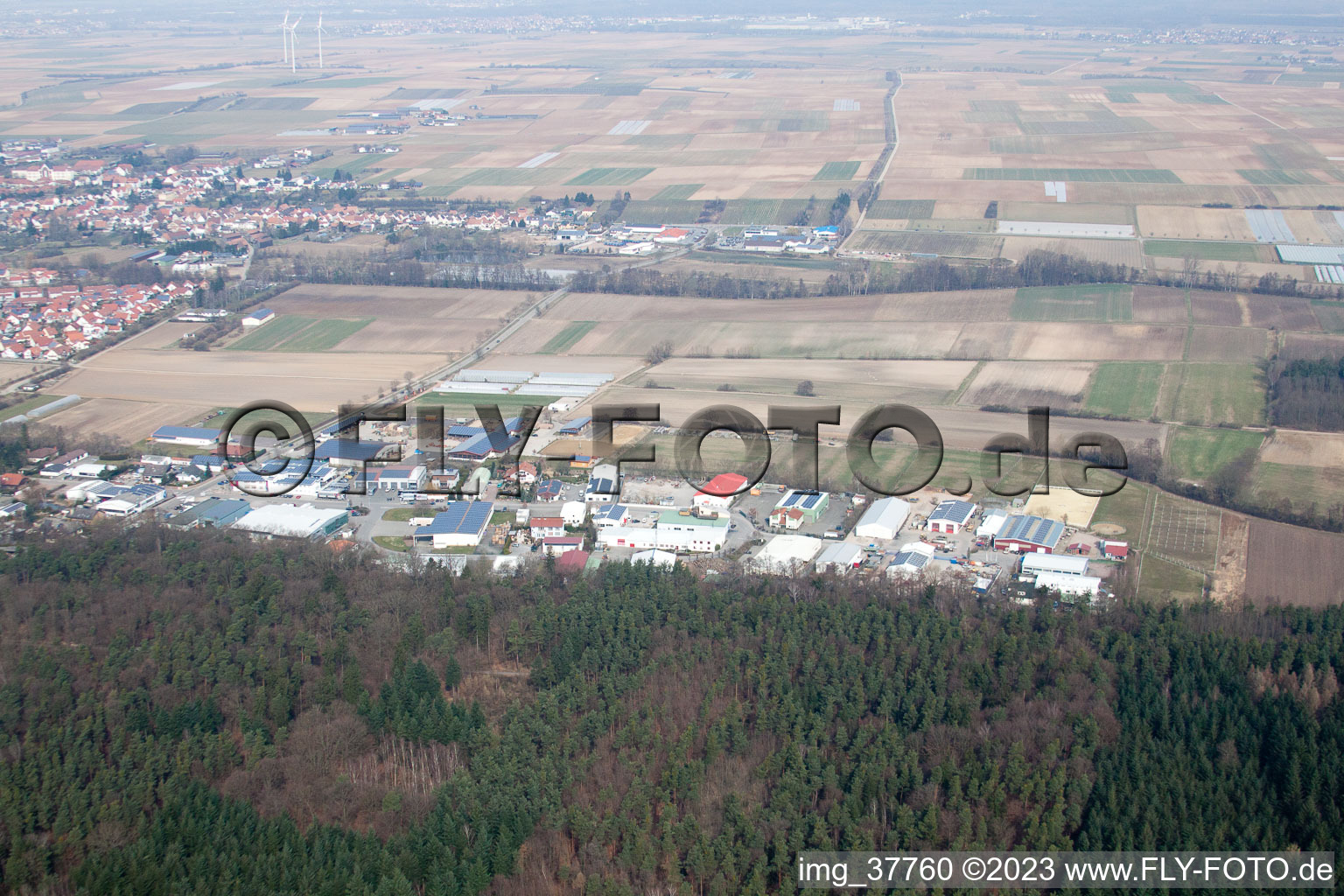 Bird's eye view of Gäxwald industrial area in the district Herxheim in Herxheim bei Landau/Pfalz in the state Rhineland-Palatinate, Germany