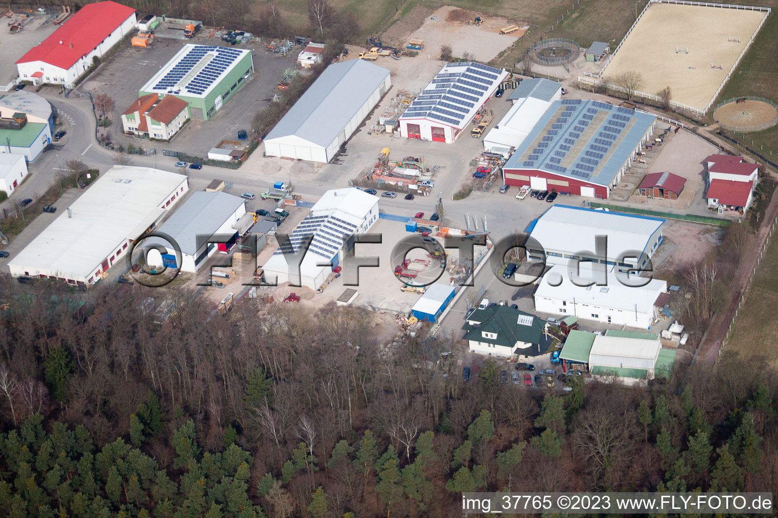 Gäxwald industrial area in the district Herxheim in Herxheim bei Landau/Pfalz in the state Rhineland-Palatinate, Germany from the drone perspective