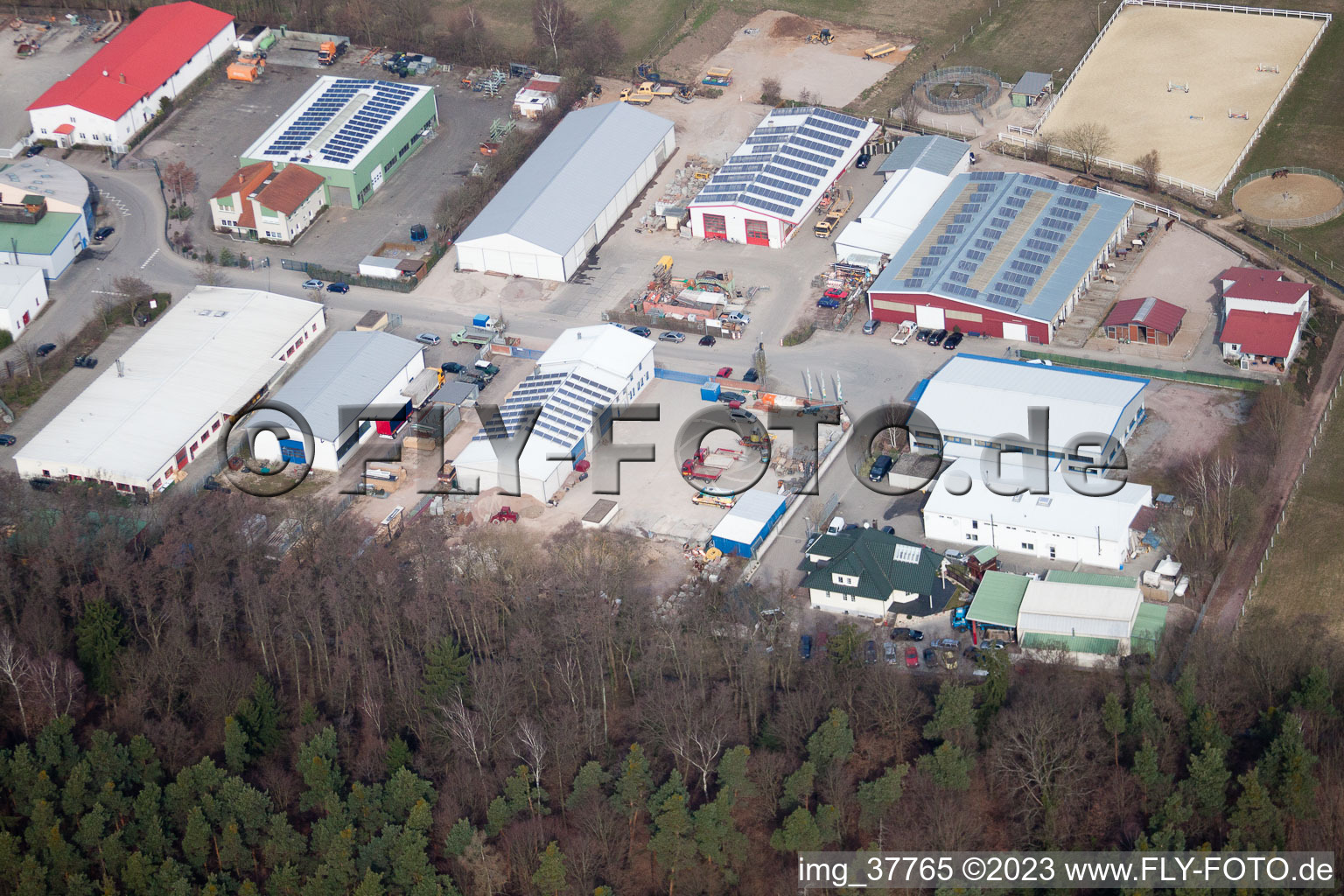 Gäxwald industrial estate in the district Herxheim in Herxheim bei Landau in the state Rhineland-Palatinate, Germany from the drone perspective