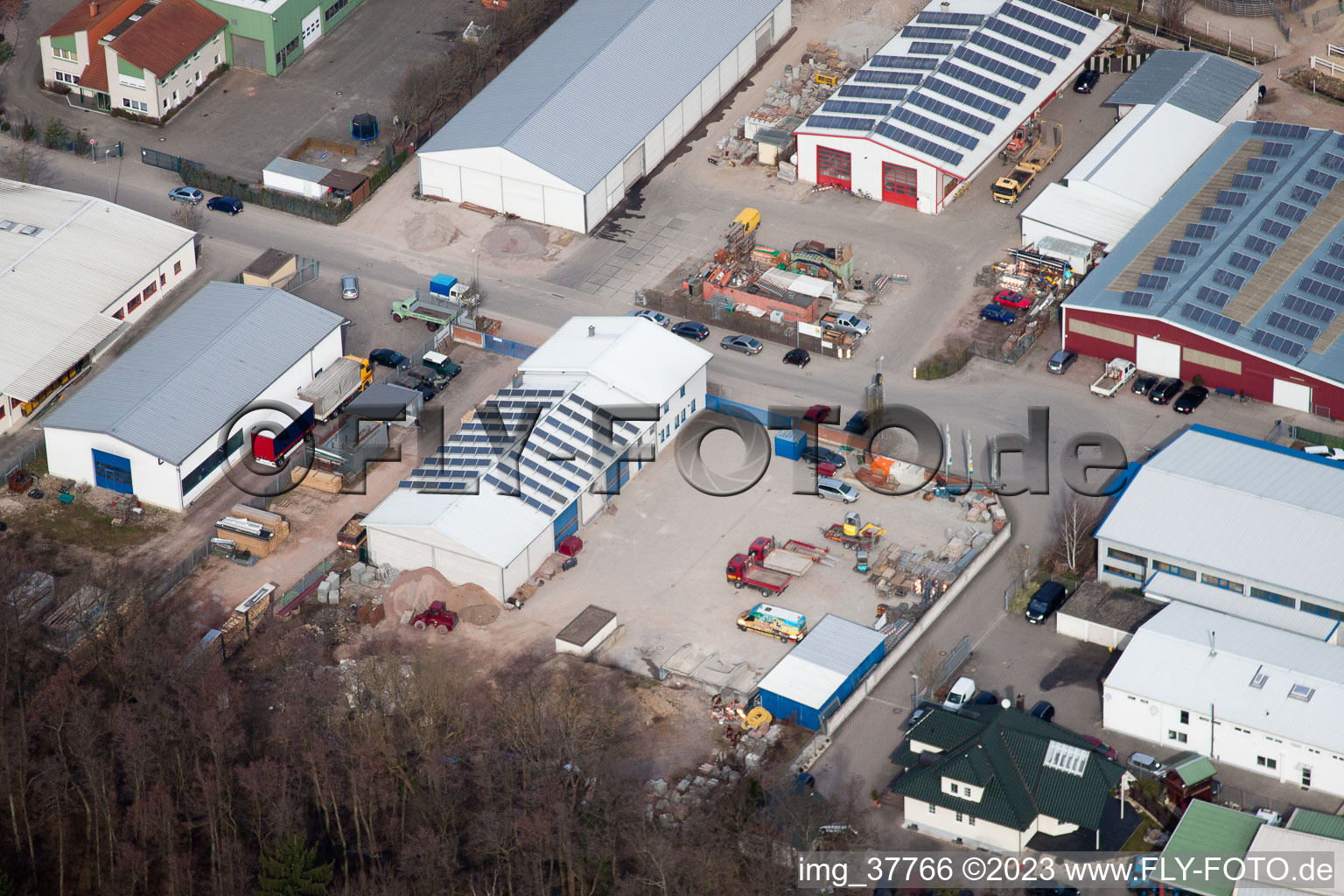 Gäxwald industrial area in the district Herxheim in Herxheim bei Landau/Pfalz in the state Rhineland-Palatinate, Germany from a drone