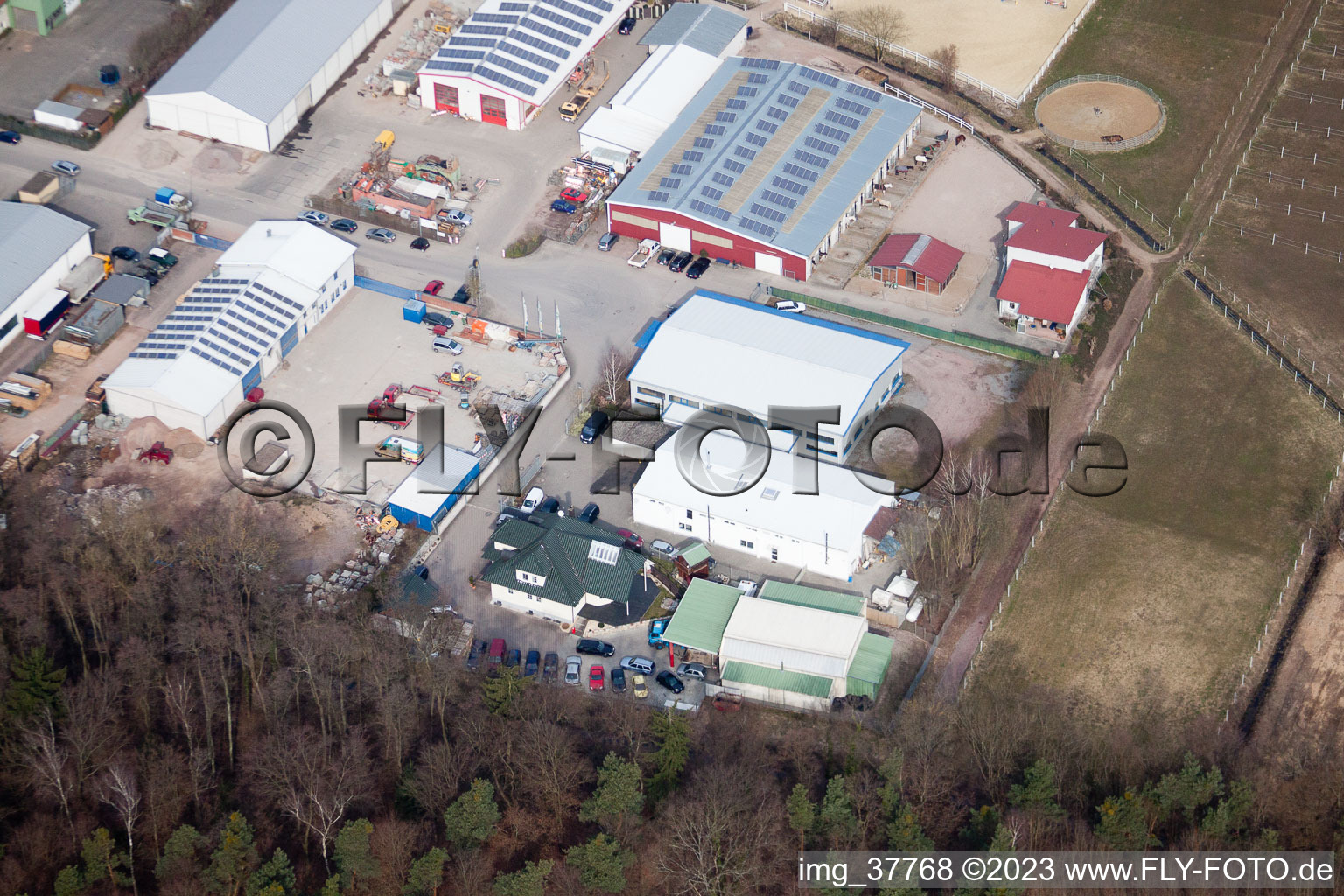 Aerial view of Gäxwald industrial estate in the district Herxheim in Herxheim bei Landau in the state Rhineland-Palatinate, Germany