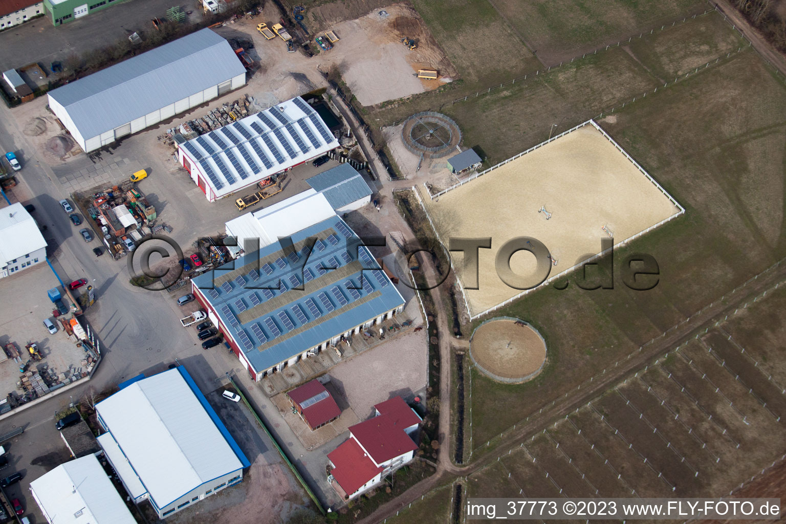 Gäxwald industrial estate in the district Herxheim in Herxheim bei Landau in the state Rhineland-Palatinate, Germany seen from above