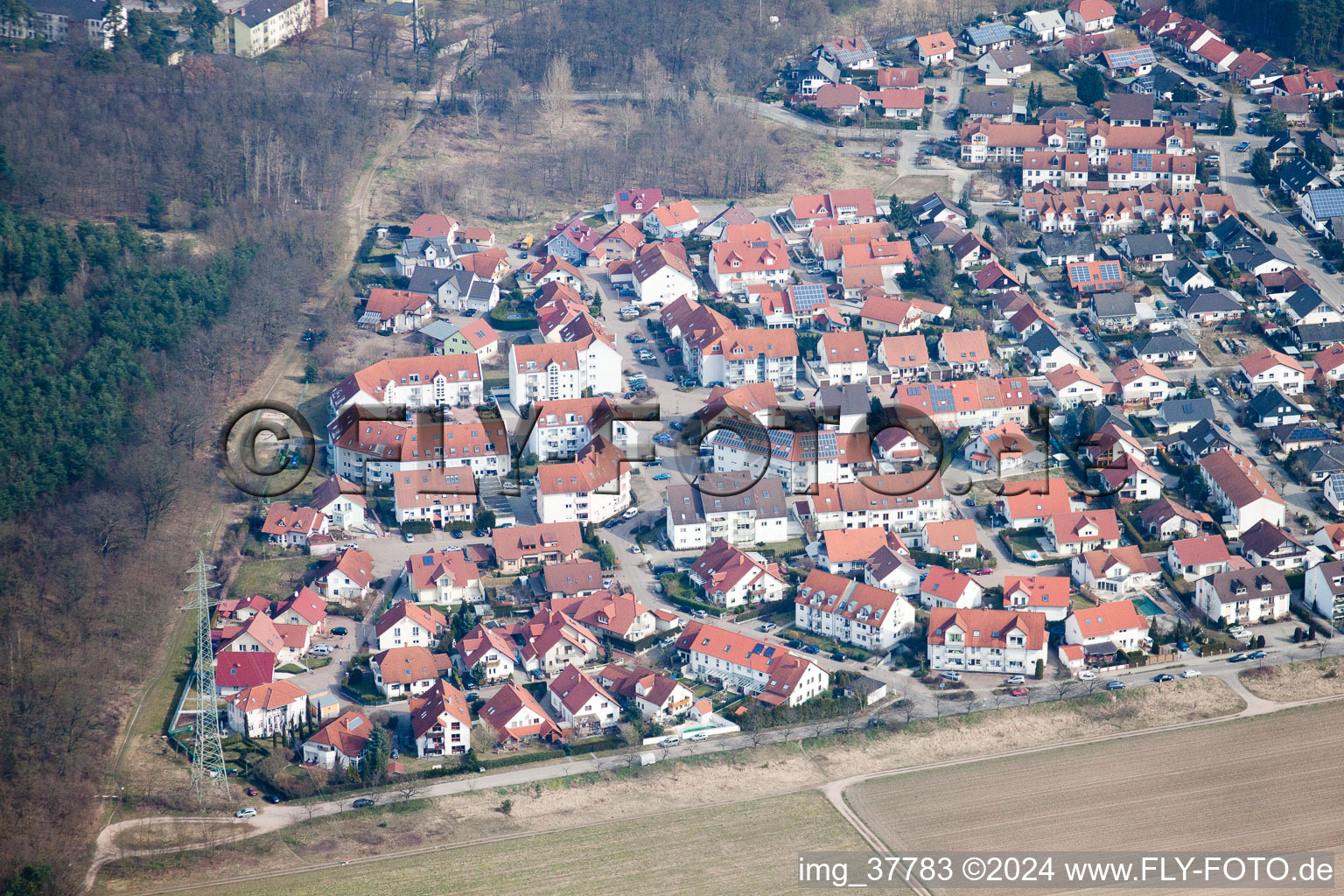 District Sondernheim in Germersheim in the state Rhineland-Palatinate, Germany seen from a drone