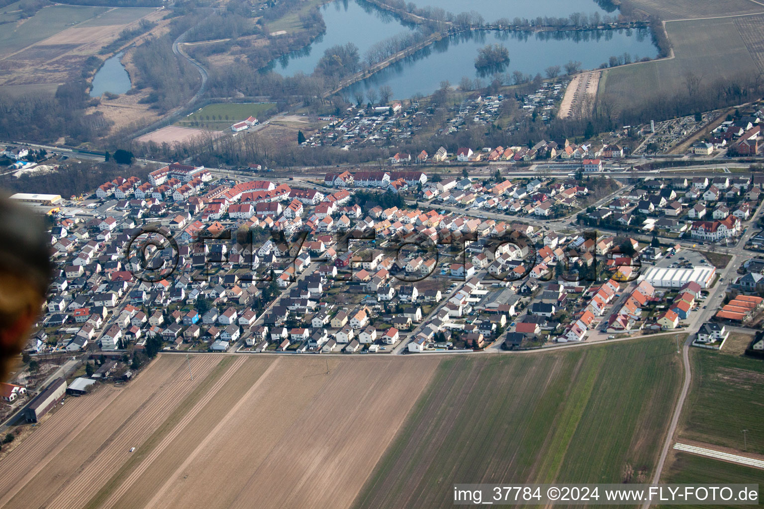 Aerial view of District Sondernheim in Germersheim in the state Rhineland-Palatinate, Germany