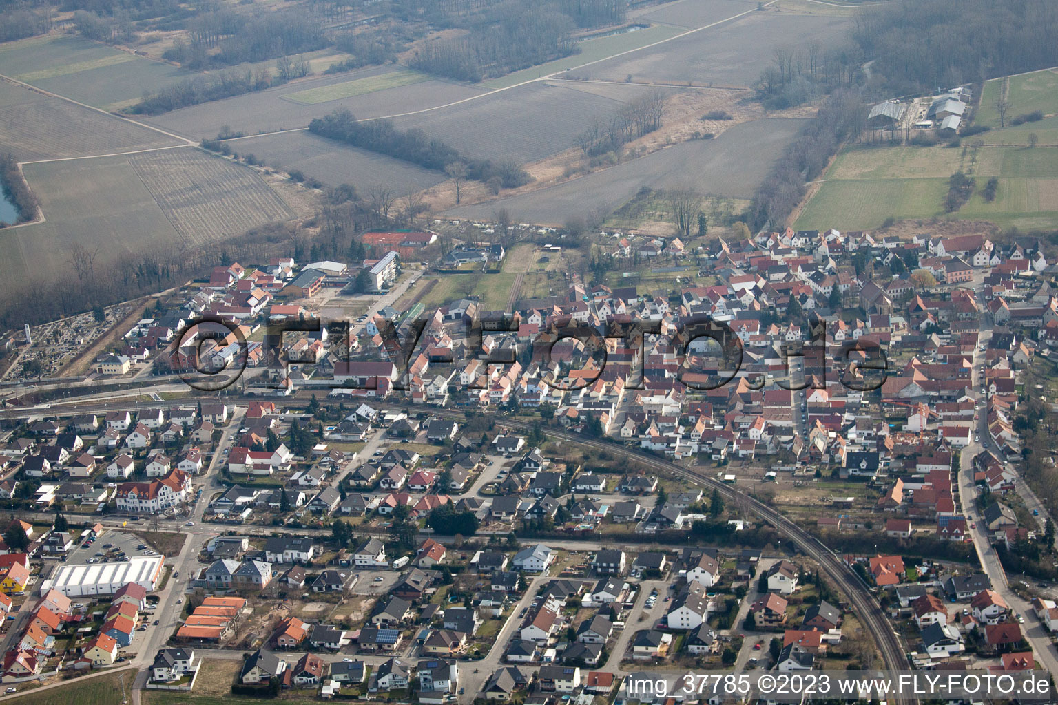 Aerial photograpy of District Sondernheim in Germersheim in the state Rhineland-Palatinate, Germany