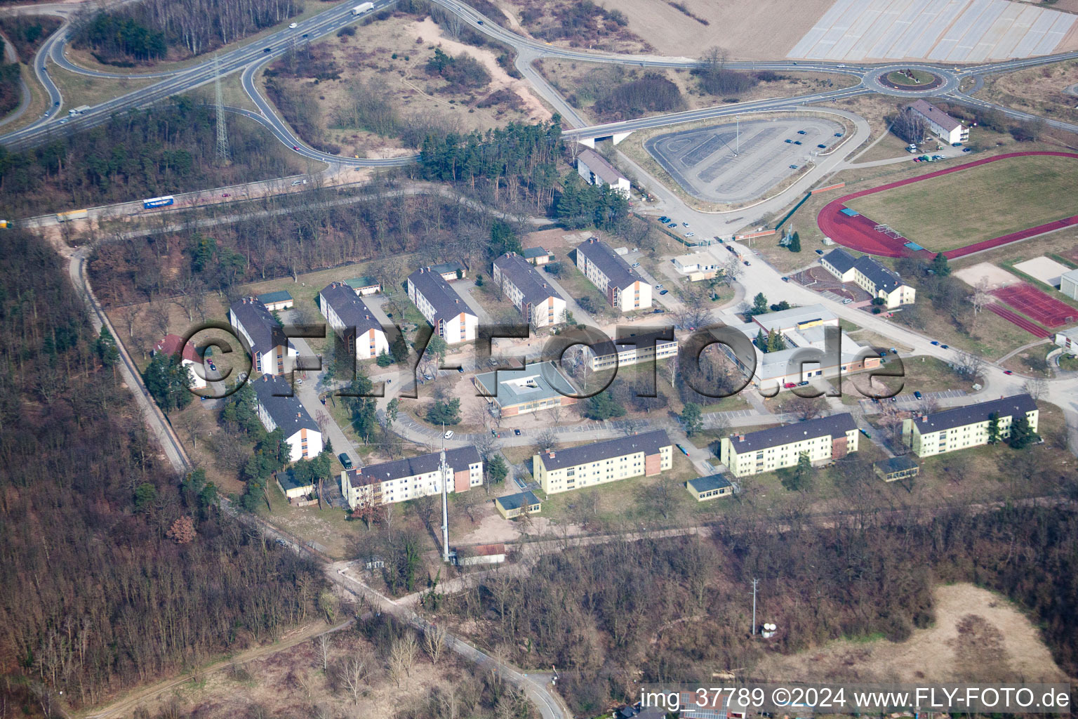 District Sondernheim in Germersheim in the state Rhineland-Palatinate, Germany seen from above