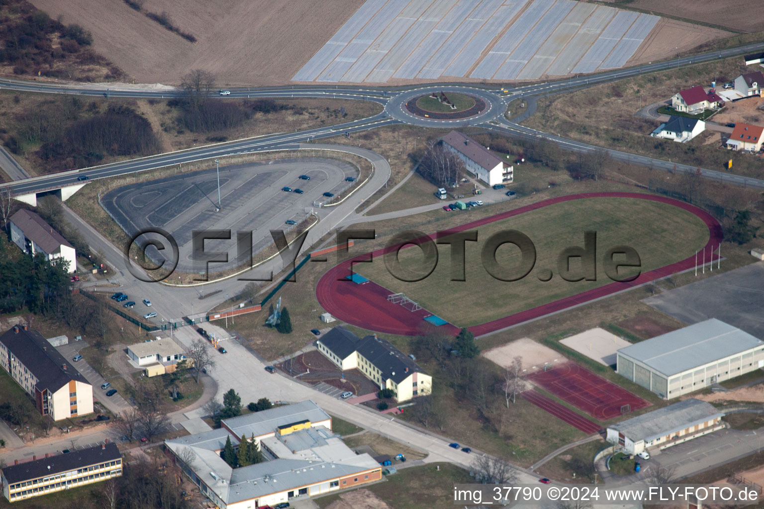 District Sondernheim in Germersheim in the state Rhineland-Palatinate, Germany from the plane