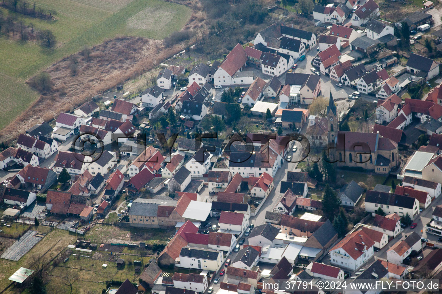 Bird's eye view of District Sondernheim in Germersheim in the state Rhineland-Palatinate, Germany