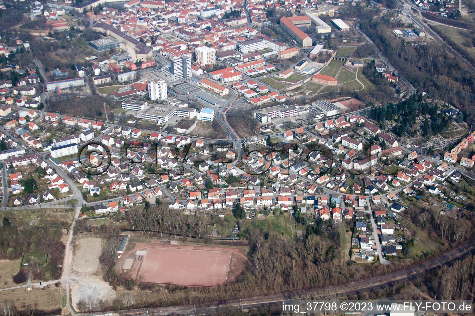 Bird's eye view of Germersheim in the state Rhineland-Palatinate, Germany