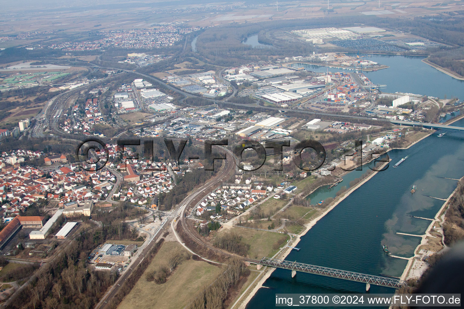 Germersheim in the state Rhineland-Palatinate, Germany seen from a drone