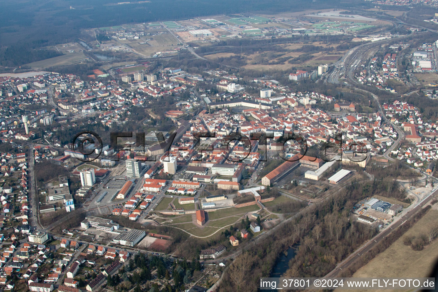 Aerial view of Germersheim in the state Rhineland-Palatinate, Germany