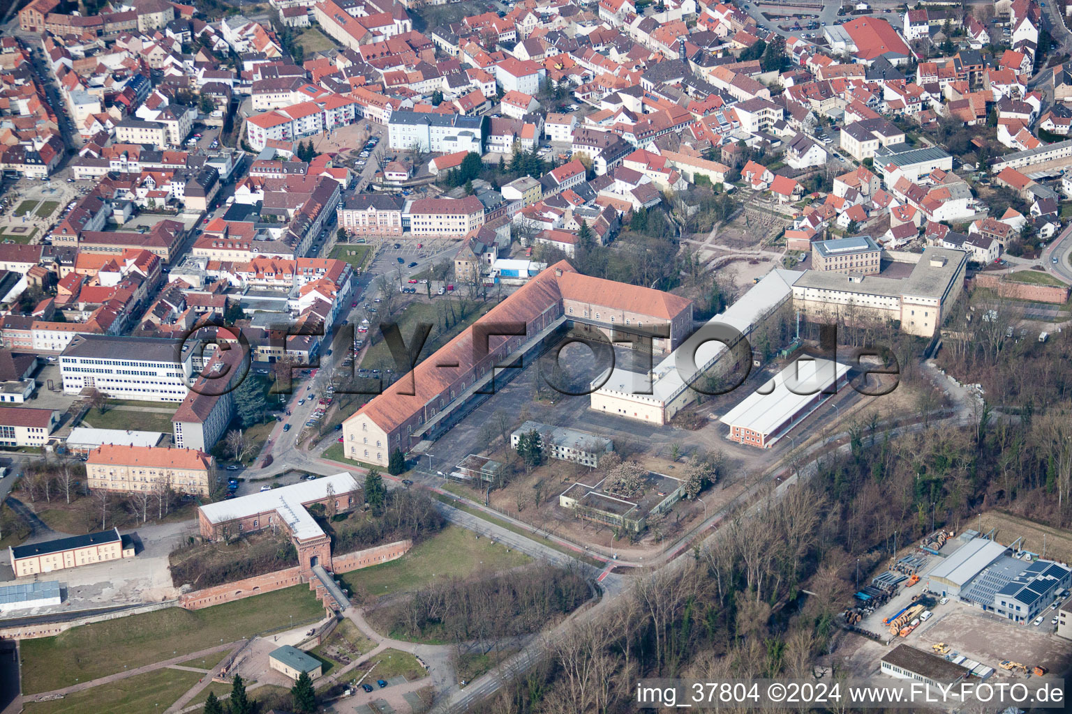 Germersheim in the state Rhineland-Palatinate, Germany seen from a drone