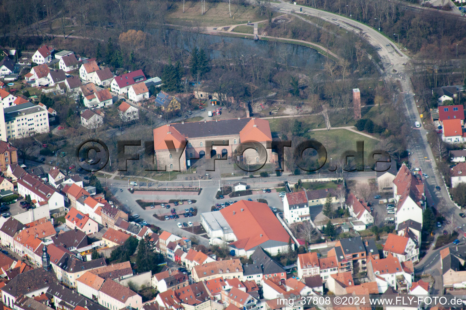 Bird's eye view of Germersheim in the state Rhineland-Palatinate, Germany