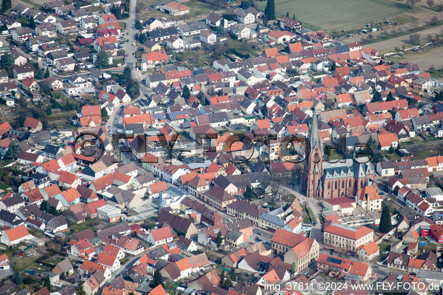 Aerial photograpy of District Rheinsheim in Philippsburg in the state Baden-Wuerttemberg, Germany