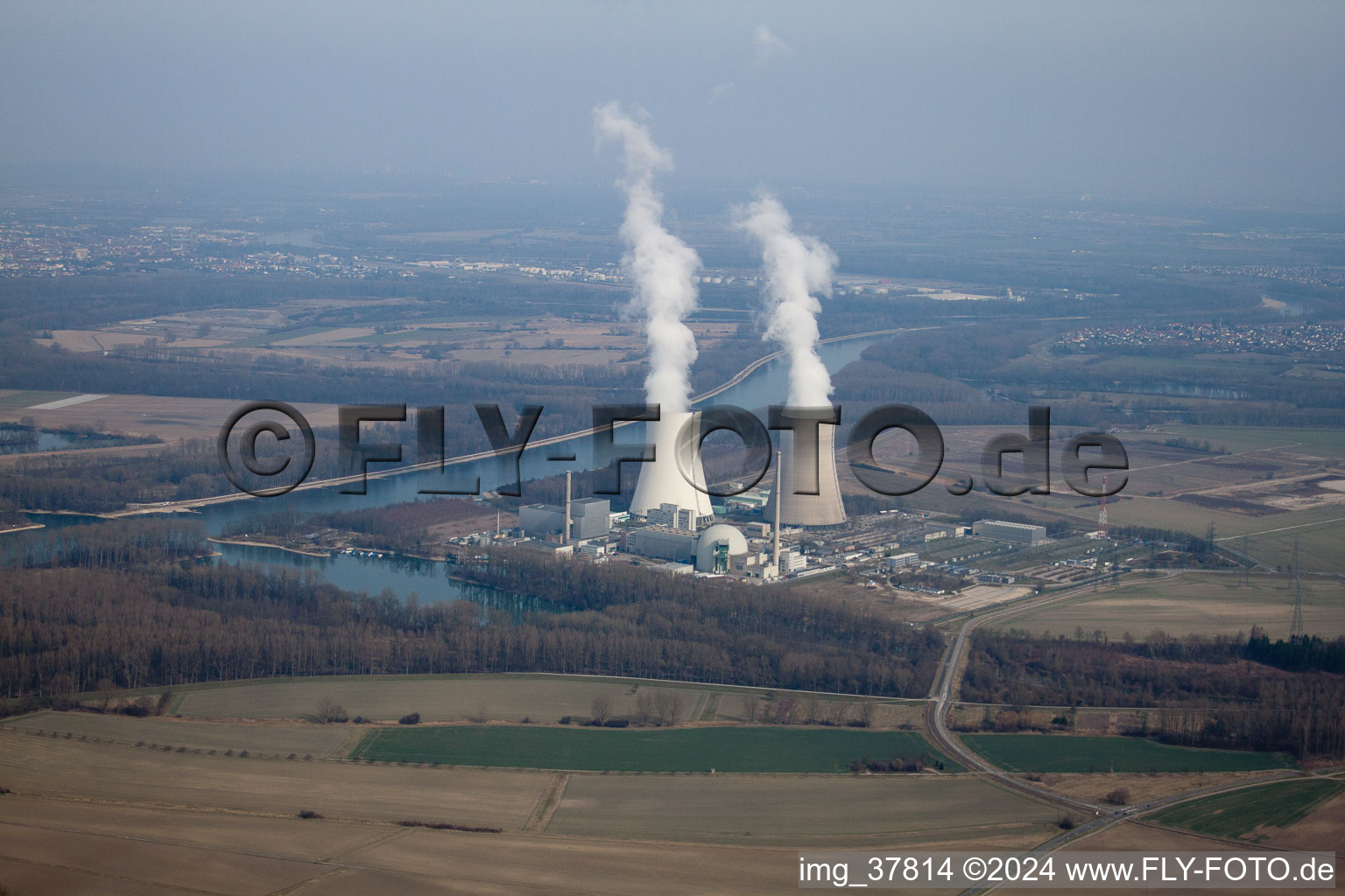 Philippsburg in the state Baden-Wuerttemberg, Germany from a drone