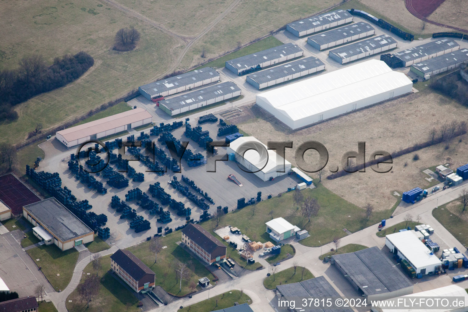 Aerial view of Salm Barracks in Philippsburg in the state Baden-Wuerttemberg, Germany