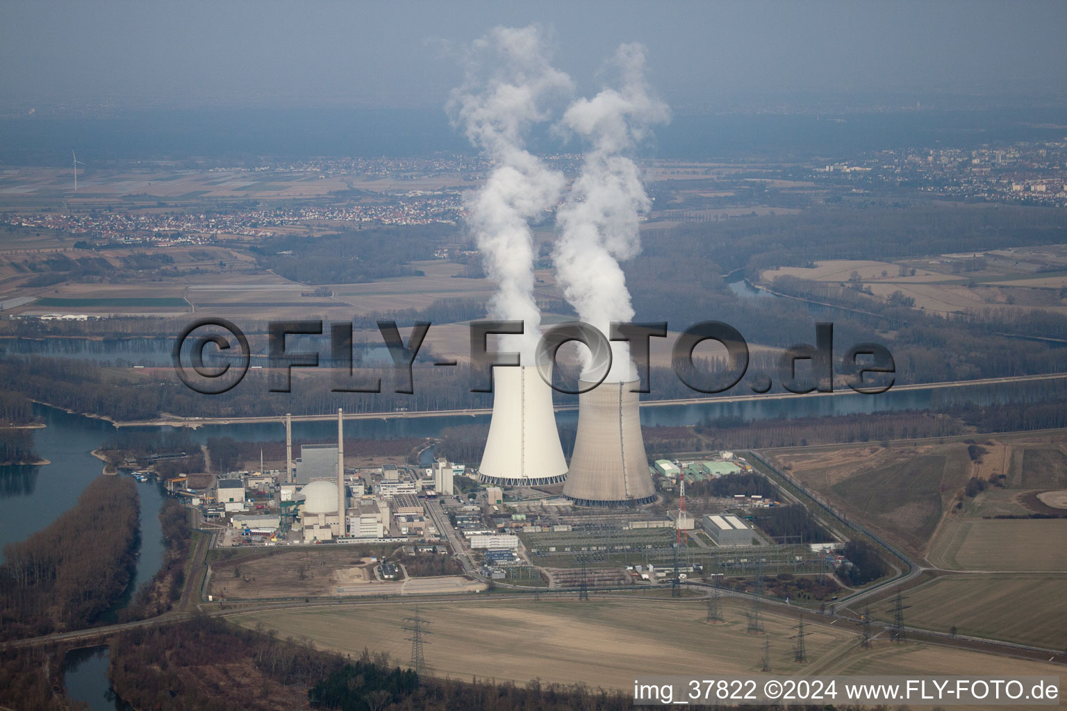 Philippsburg in the state Baden-Wuerttemberg, Germany seen from a drone