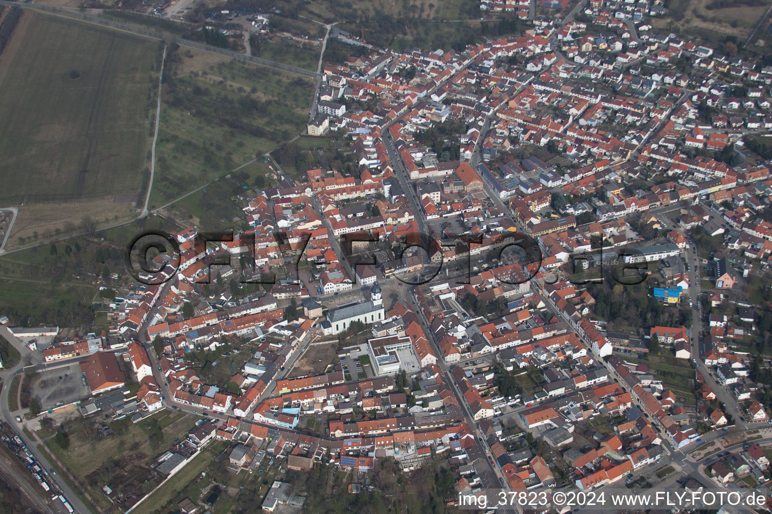 Aerial view of Philippsburg in the state Baden-Wuerttemberg, Germany