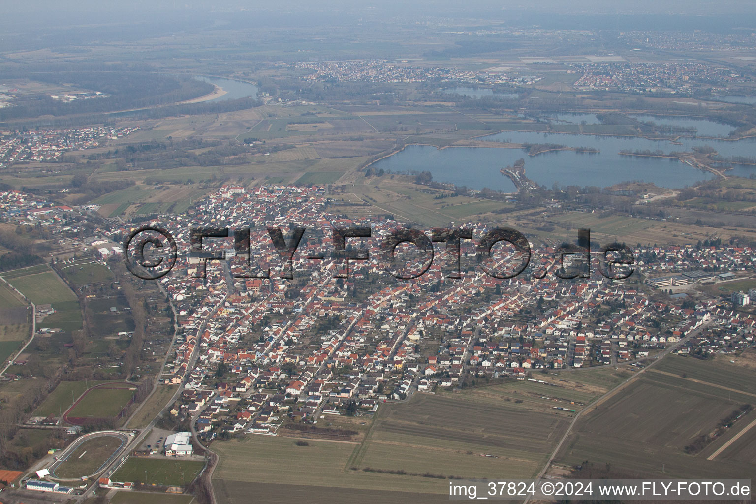 Aerial photograpy of Philippsburg in the state Baden-Wuerttemberg, Germany