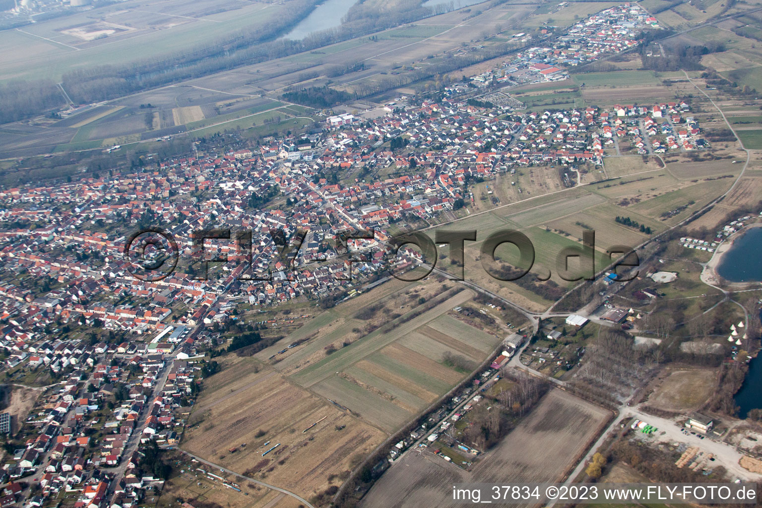 District Oberhausen in Oberhausen-Rheinhausen in the state Baden-Wuerttemberg, Germany from the drone perspective