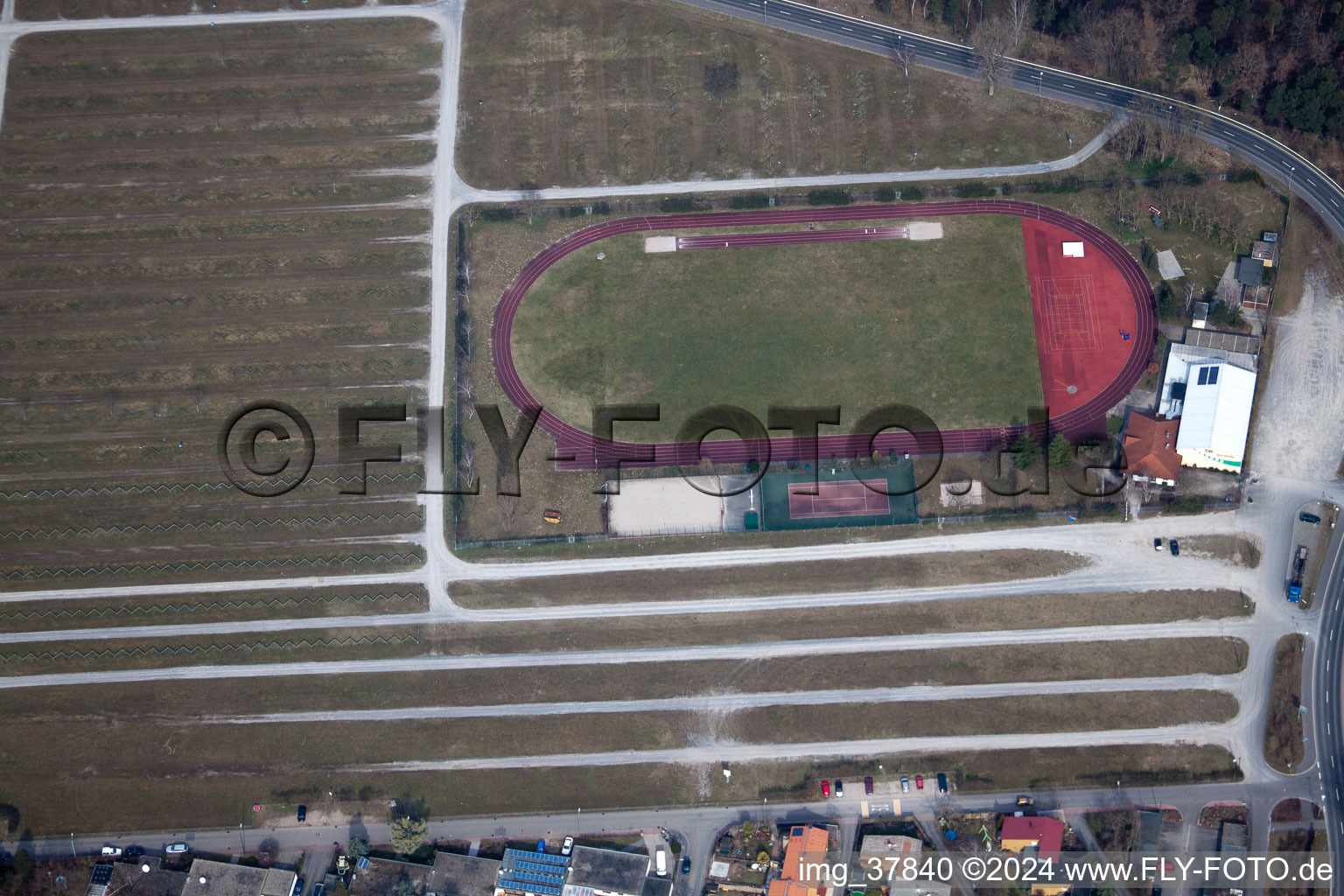 Drone recording of Motodrom in Hockenheim in the state Baden-Wuerttemberg, Germany