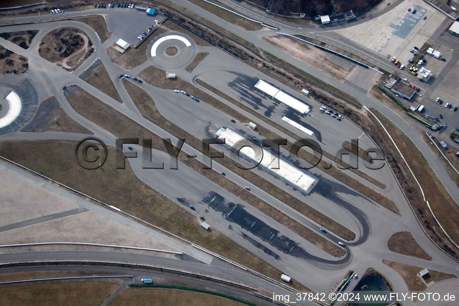 Motodrom in Hockenheim in the state Baden-Wuerttemberg, Germany from the drone perspective