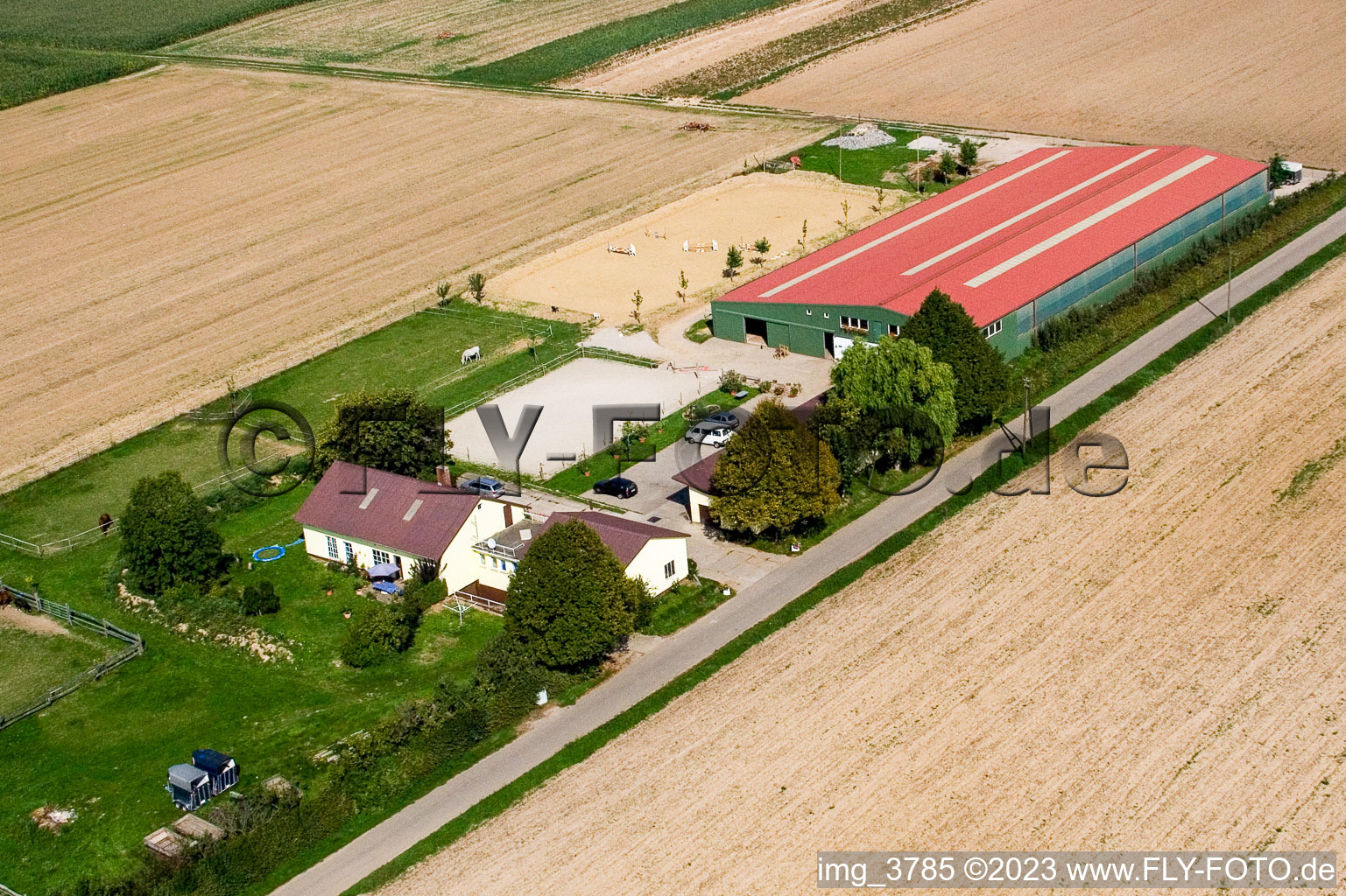 Aerial view of Horse farm in Steinweiler in the state Rhineland-Palatinate, Germany