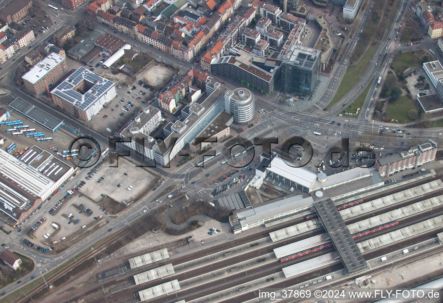 Aerial view of Main station Heidelberg in the district Weststadt in Heidelberg in the state Baden-Wuerttemberg, Germany
