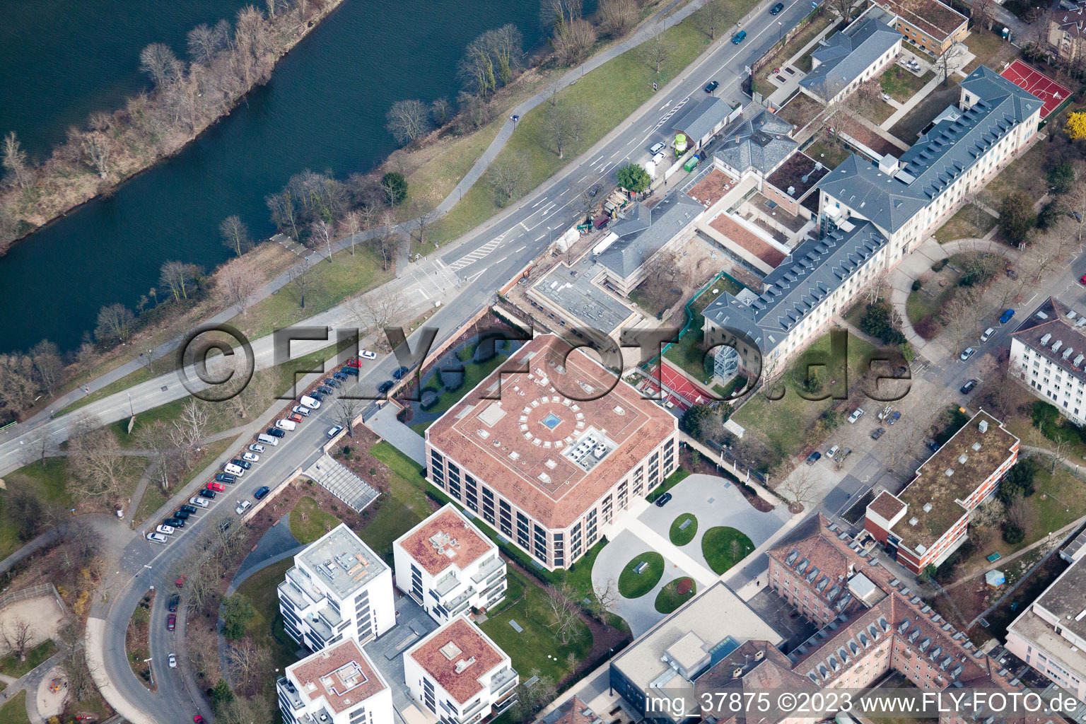Aerial view of Ethianum in the district Bergheim in Heidelberg in the state Baden-Wuerttemberg, Germany