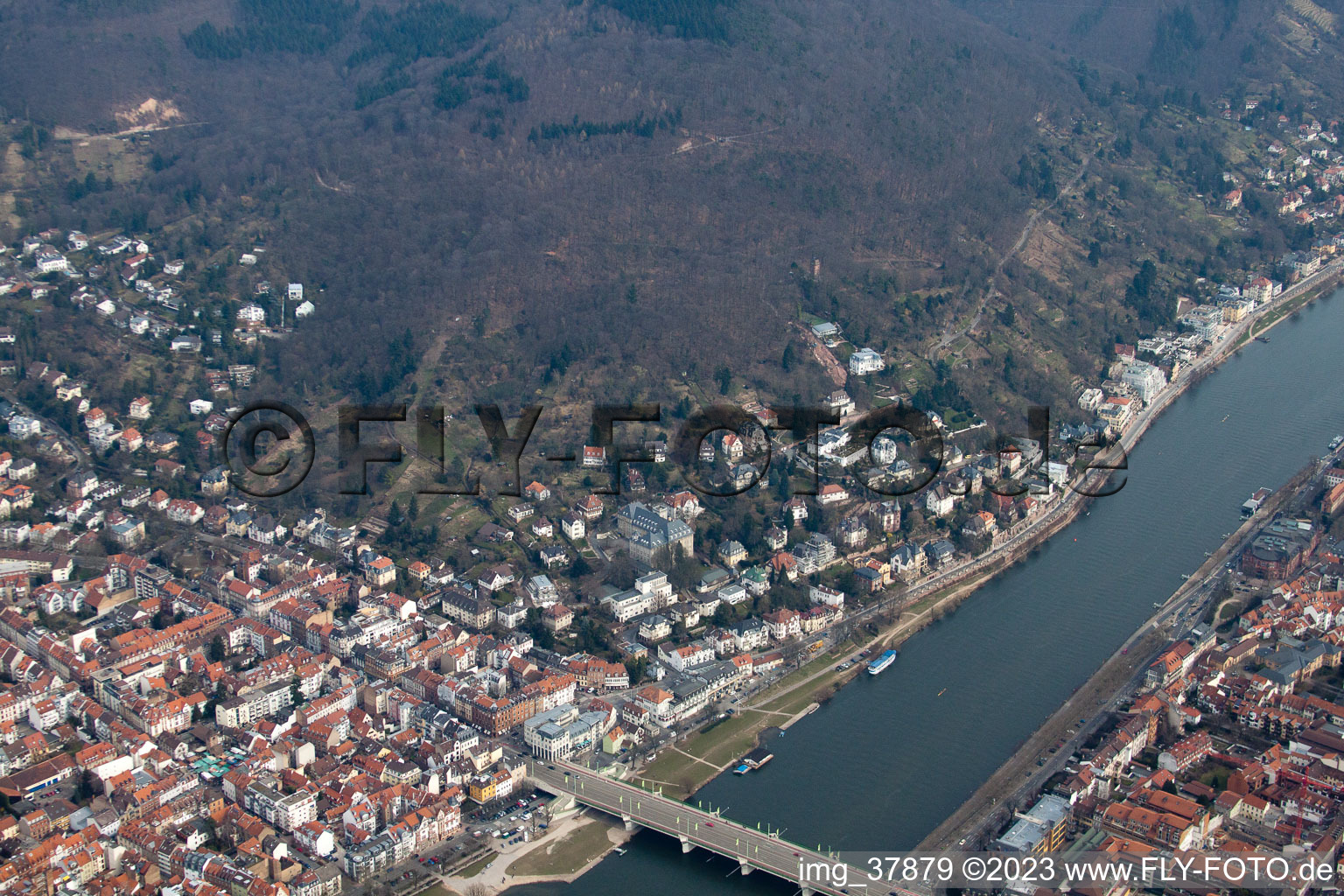 Aerial view of Philosopher's Walk in the district Neuenheim in Heidelberg in the state Baden-Wuerttemberg, Germany