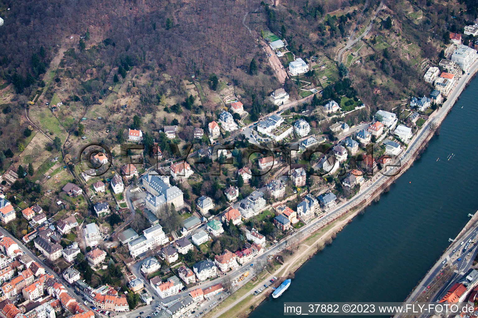 Aerial photograpy of Philosopher's Walk in the district Neuenheim in Heidelberg in the state Baden-Wuerttemberg, Germany