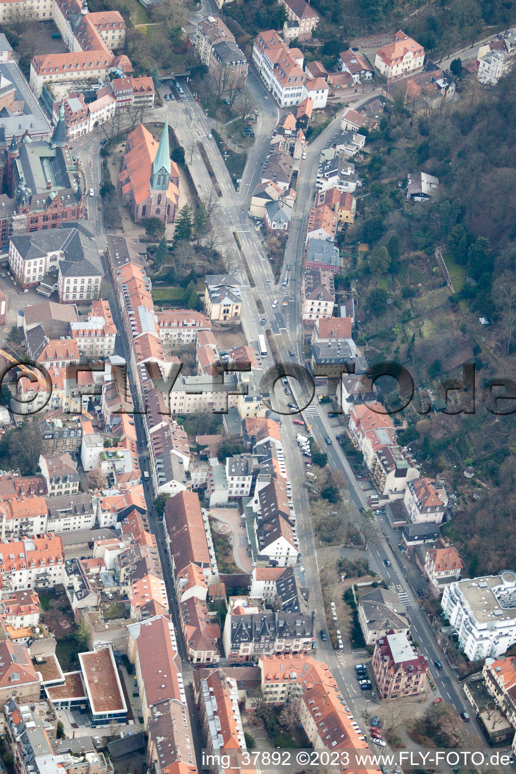 Aerial view of Friedrich Ebert facility in the district Voraltstadt in Heidelberg in the state Baden-Wuerttemberg, Germany