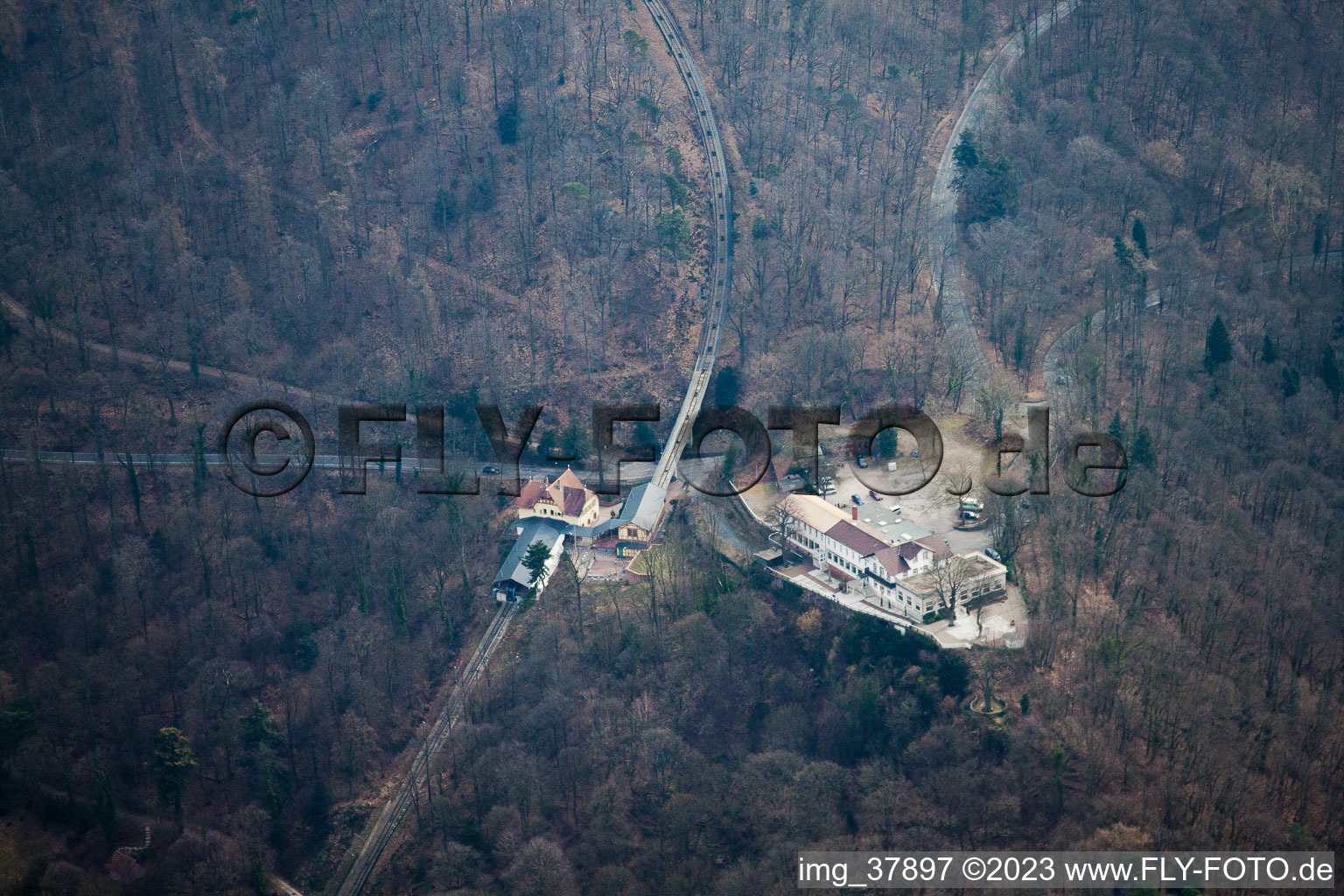 Molkenkur cable car middle station in the district Kernaltstadt in Heidelberg in the state Baden-Wuerttemberg, Germany