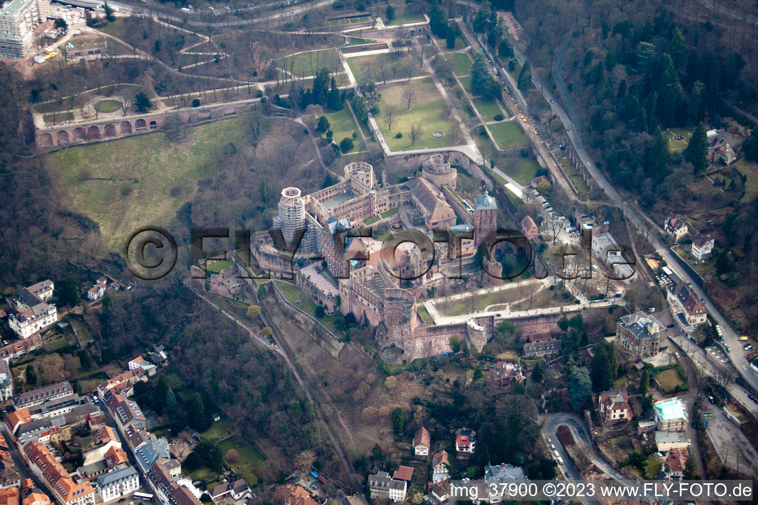 Aerial view of Lock in the district Kernaltstadt in Heidelberg in the state Baden-Wuerttemberg, Germany