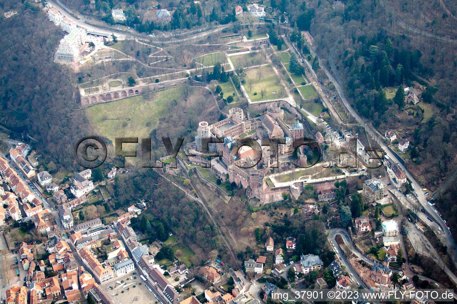 Aerial photograpy of Lock in the district Kernaltstadt in Heidelberg in the state Baden-Wuerttemberg, Germany