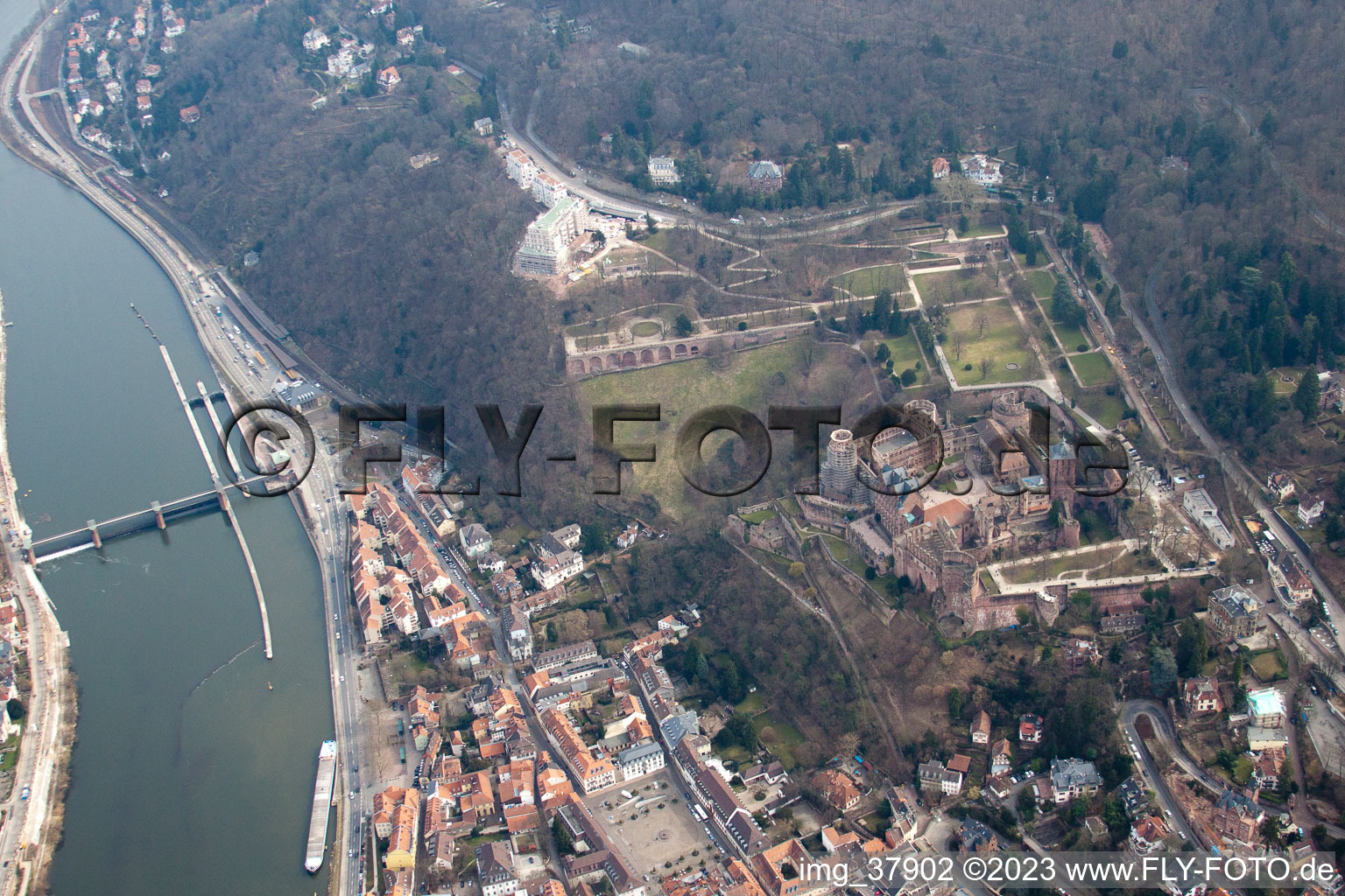 Oblique view of Lock in the district Kernaltstadt in Heidelberg in the state Baden-Wuerttemberg, Germany