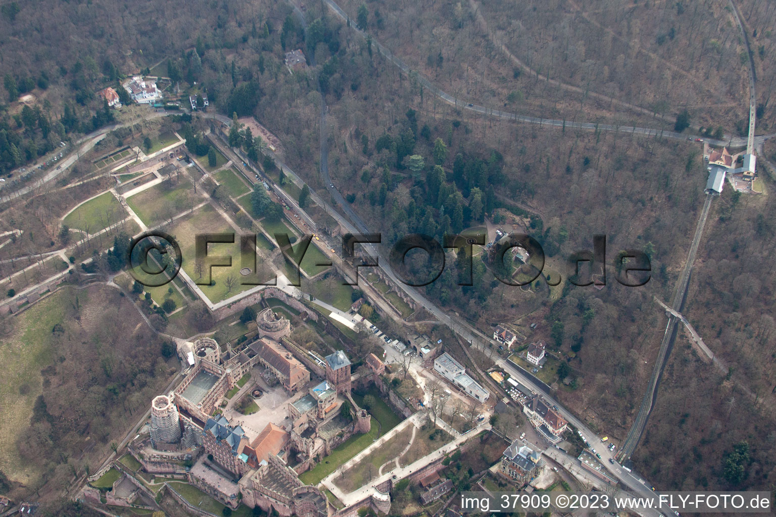 Aerial photograpy of Castle Garden in the district Kernaltstadt in Heidelberg in the state Baden-Wuerttemberg, Germany