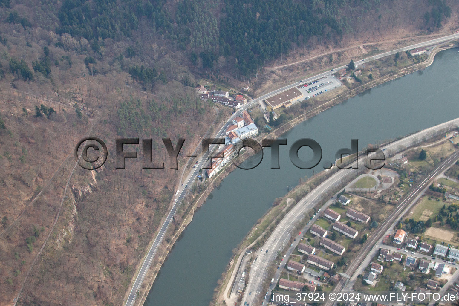 Aerial view of District Ziegelhausen in Heidelberg in the state Baden-Wuerttemberg, Germany