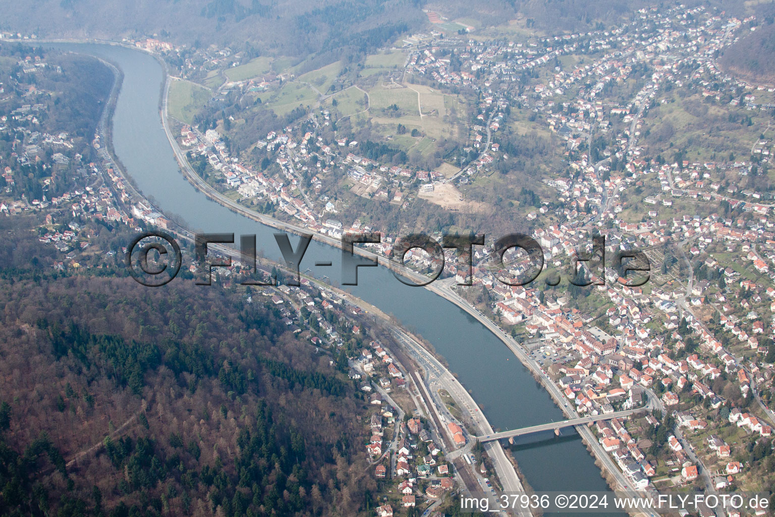 District Ziegelhausen in Heidelberg in the state Baden-Wuerttemberg, Germany from the plane