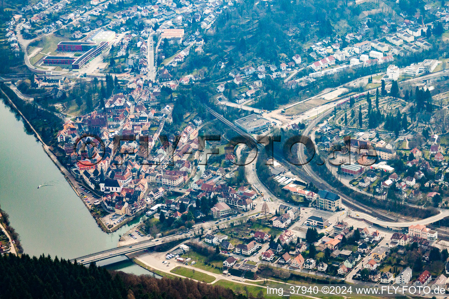 Aerial view of Neckargemünd in the state Baden-Wuerttemberg, Germany