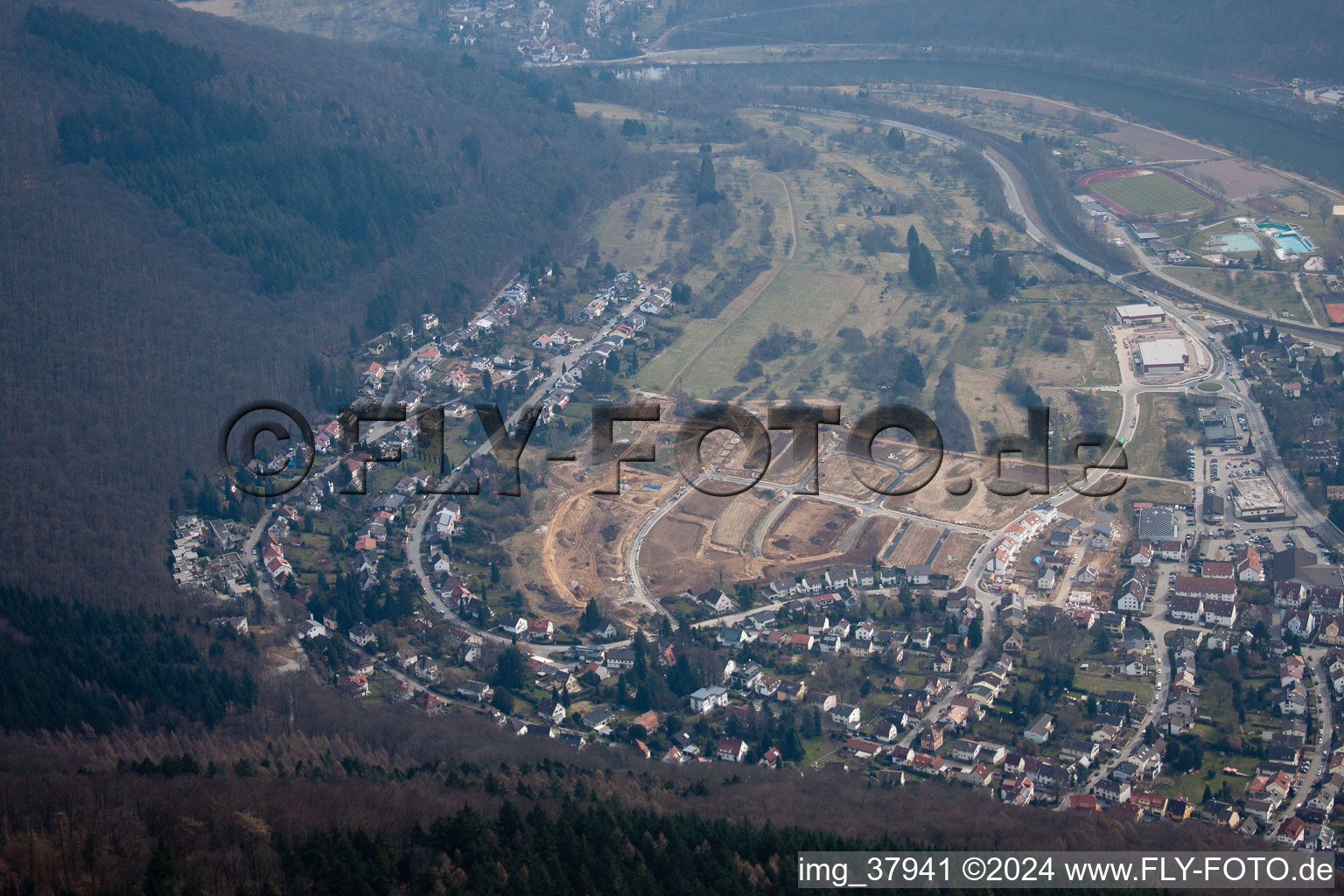 Bird's eye view of District Ziegelhausen in Heidelberg in the state Baden-Wuerttemberg, Germany