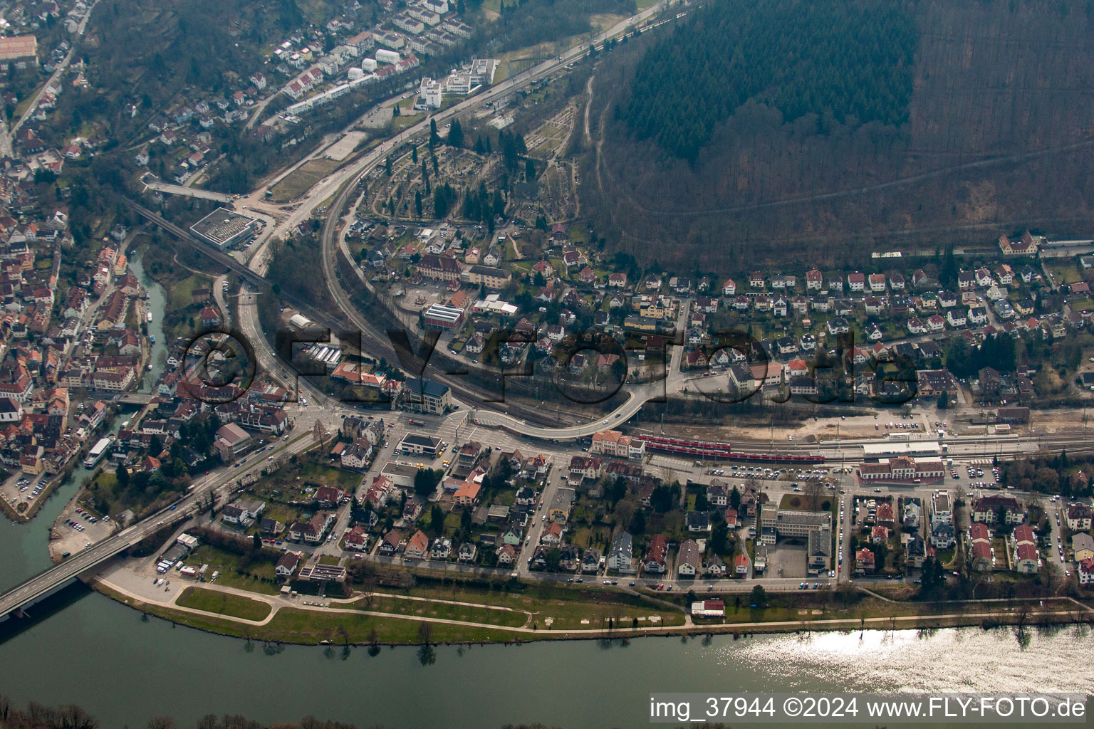 Neckargemünd in the state Baden-Wuerttemberg, Germany from above