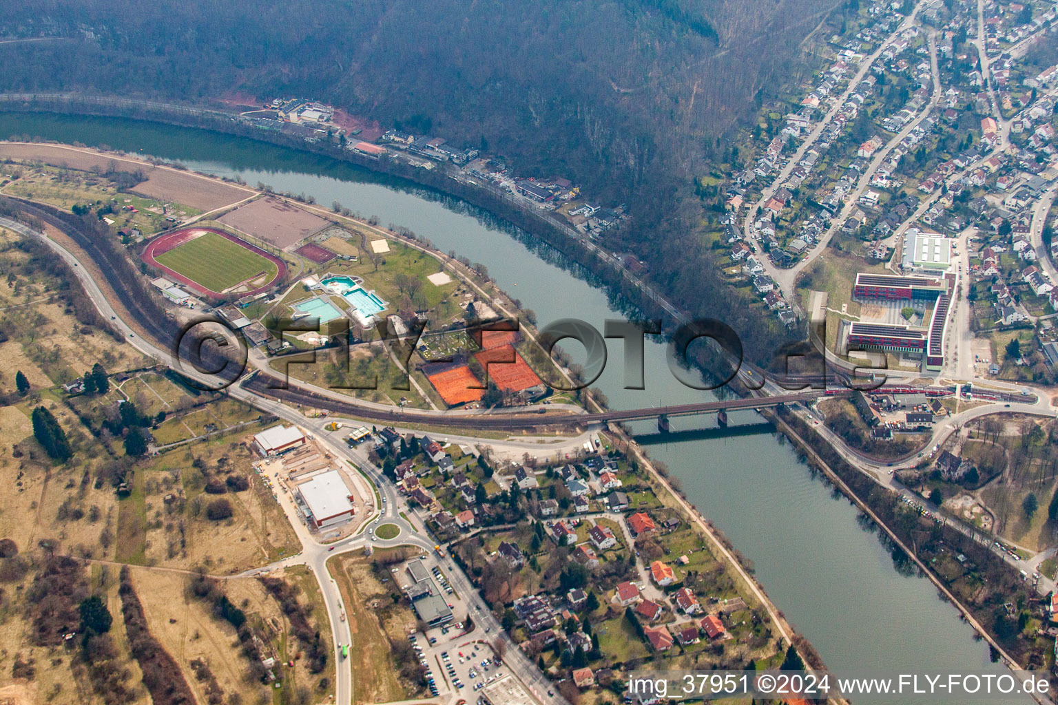 Railway bridge over the Neckar in the district Kleingemünd in Neckargemünd in the state Baden-Wuerttemberg, Germany